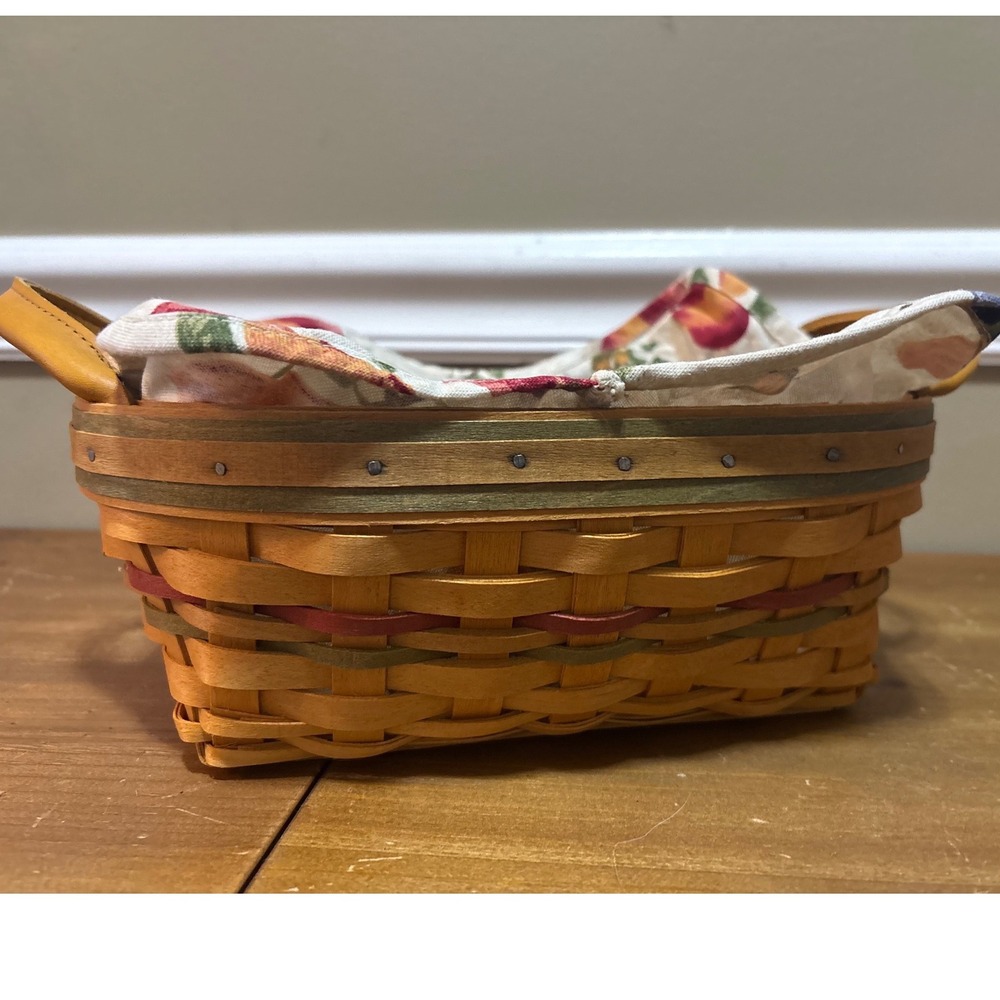 Longaberger 2001 Handwoven Oval Basket with Leather Handles and Fruit Liner